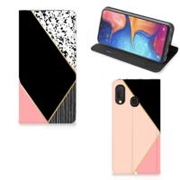 Samsung Galaxy A20e Stand Case Zwart Roze Vormen - thumbnail