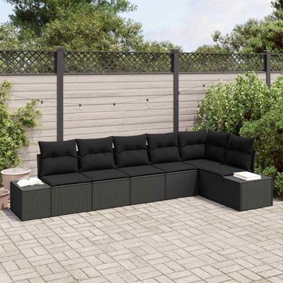 Tuinbankenset met opslag 6 pcs Zwart poly rattan