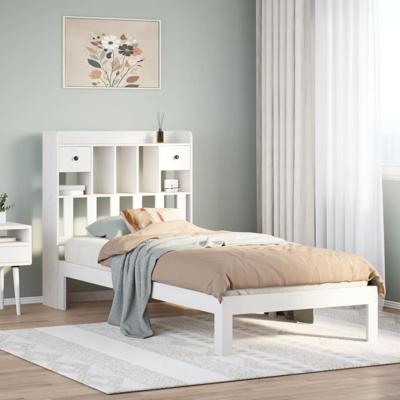 Bed met boekenkast zonder matras grenenhout wit 90x190 cm - thumbnail
