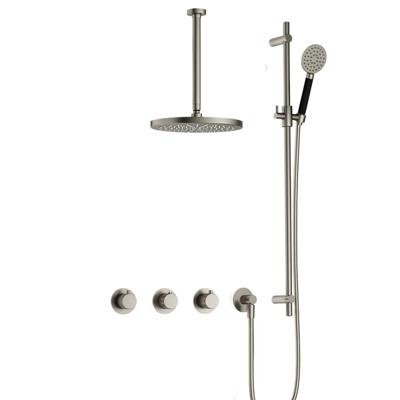 Hotbath Cobber X - CX7067 - Inbouw Regendoucheset - Geborsteld Nikkel - 2 Stopkranen - Thermostatisch - Plafondbuis 30 cm - Hoofddouche 200 mm - Ronde Handdouche 3 Standen - Glijstang 900 mm - Waterbesparend
