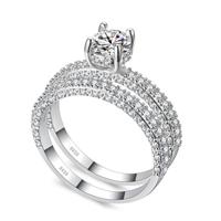 Dubbele rij voor vrouwen mode Cubic Zirconia Wedding Engagement Ring ring grootte: 10 (ronde witgoud) - thumbnail