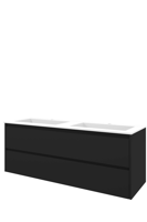 Proline Polystone Elegant wastafelonderkast symmetrisch met 2 laden en mat witte wastafel met 2 kraangaten 140 x 46 x 54 cm, mat zwart - thumbnail