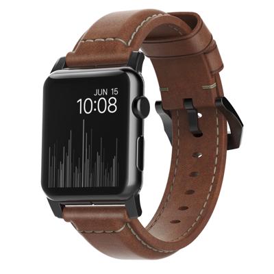 Nomad Traditional lederen horlogeband brown / zwarte hardware 45/46/49 mm - Rustic Brown