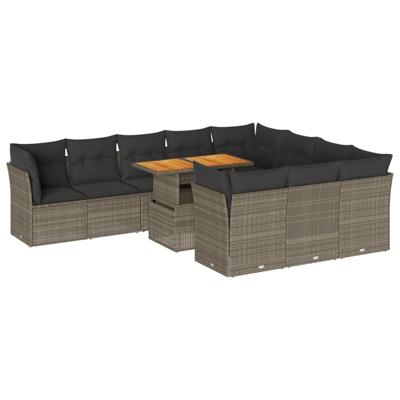 11-delige Loungeset met kussens poly rattan grijs