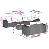 9-delige Loungeset met kussens poly rattan grijs - thumbnail