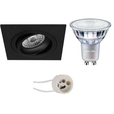 GU10 Inbouwspot Set - Mat Zwart - Inbouw Vierkant - Kantelbaar - Philips - MASTER 927 36D VLE - DimTone Dimbaar - Pragmi Borny Pro - 4.9W - Warm Wit 2200K-2700K - 92mm