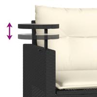 3-delige Loungeset met kussens poly rattan zwart - thumbnail