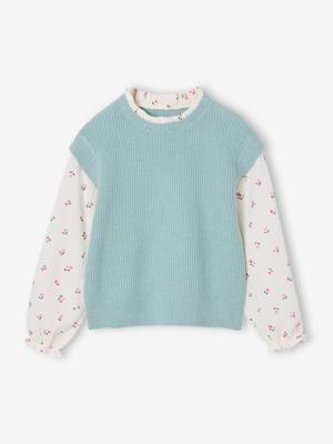 Trui 2 in 1 meisjesmouwen grijsblauw Trui 2 in 1 meisjesmouwen grijsblauw