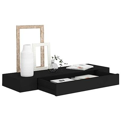 Wandschap met lade zwevend 80x25x8 cm zwart - thumbnail