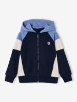 Sweater met rits jongen met capuchon coloblock middenblauw - thumbnail