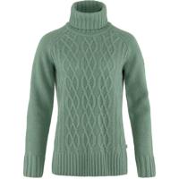 Fjallraven Övik Cable Knit Roller Neck Dames Trui Patina Green XS - thumbnail