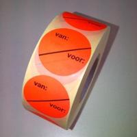 Etiket 35 mm fluor rood VAN VOOR perm - thumbnail