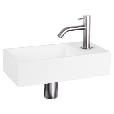 Differnz Solid fonteinset - 36x18.5x9cm - Rechthoek - 1 kraangat - Gebogen chromen matte kraan - Solid surface Wit SW543205/SW679905/SW696217/SW705498 Differnz Solid fonteinset - 36x18.5x9cm - Rechthoek - 1 kraangat - Gebogen chromen matte kraan - Solid surface Wit SW543205/SW679905/SW696217/SW705498