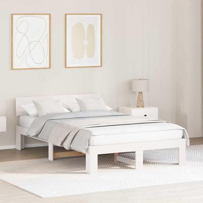 Bedframe met hoofdeinde Wit 140 x 190 cm Massief grenenhout