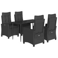 5-delige Tuinset met kussens poly rattan zwart - thumbnail