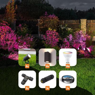 Lichtbundel 'De Slimste Tuin' - Compleet pakket - Voor een slimme tuin - Prikspots, wandlampen, Smart GU10 lampen + kabelverbinders
