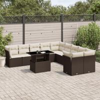 11-delige Loungeset met kussens poly rattan bruin - thumbnail