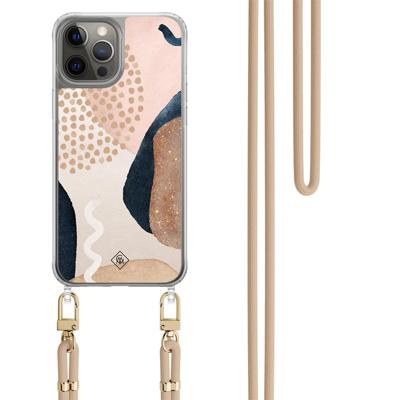iPhone 12 (Pro) hoesje met beige koord - Abstract dots