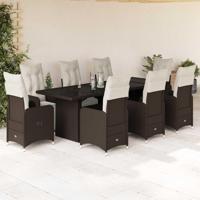 9-delige Bistroset met kussens poly rattan bruin - thumbnail