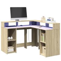 Bureau met LED-verlichting 130x130x91 cm hout sonoma eikenkleur - thumbnail