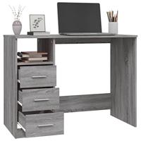 Bureau met lades 102x50x76 cm bewerkt hout grijs sonoma eiken - thumbnail