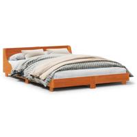 Bedframe met hoofdbord massief grenenhout wasbruin 120x200 cm - thumbnail