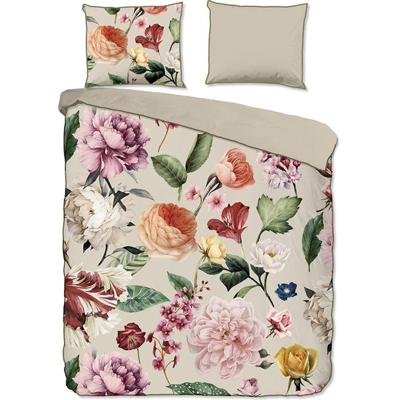 Descanso Dekbedovertrek "bloemen" - Zand - (240x200/220 cm) - Biologisch Katoen satijn