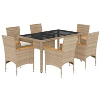 7-delige Tuinset met kussens poly rattan en glas beige - thumbnail