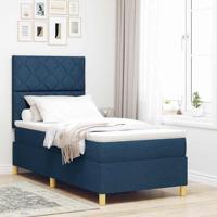 Boxspring Bed met Matras Blauw 100x200 cm Stof - thumbnail