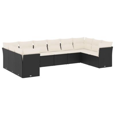 11-delige Loungeset met kussens poly rattan zwart