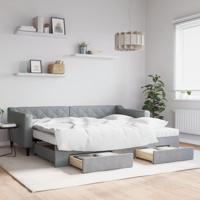 Slaapbank met onderschuifbed en lades 90x200 cm stof lichtgrijs - thumbnail