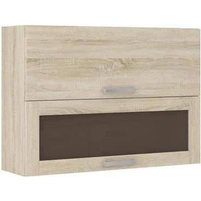 Glazen hoge kast met 2 kanteldeuren - B 80 x D 31,6 x H 72 - Sonoma eiken decor - LASSEN