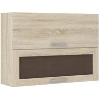 Glazen hoge kast met 2 kanteldeuren - B 80 x D 31,6 x H 72 - Sonoma eiken decor - LASSEN - thumbnail