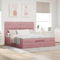 Ottoman bed met matrassen 140x190cm fluweel roze - thumbnail