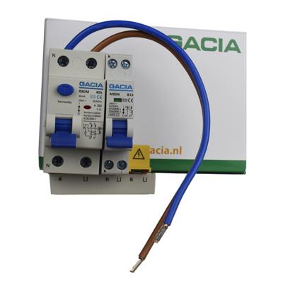 GACIA combiset aardlekschakelaar 30mA 1 installatieautomaat 16A 1p+n B16 inclusief aansluitdraden