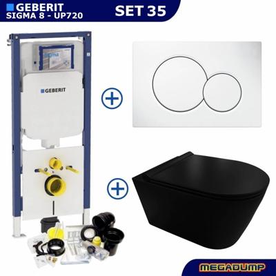 Geberit Sigma 8 (UP720) Toiletset set44 Civita Black Rimless Mat Zwart Met Sigma Drukplaat