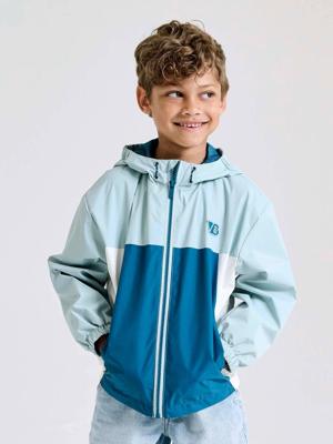 Windjack colorblock voor jongens blauwgroen