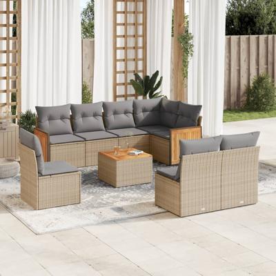 8-delige Loungeset met kussens poly rattan beige - thumbnail