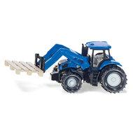 Siku New Holland tractor met palletvork en pallet blauw (1487) - thumbnail