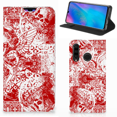 Mobiel BookCase Huawei P30 Lite New Edition Angel Skull Rood Mobiel BookCase Huawei P30 Lite New Edition Angel Skull Rood