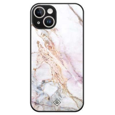 iPhone 14 glazen hardcase - Parelmoer marmer iPhone 14 glazen hardcase - Parelmoer marmer