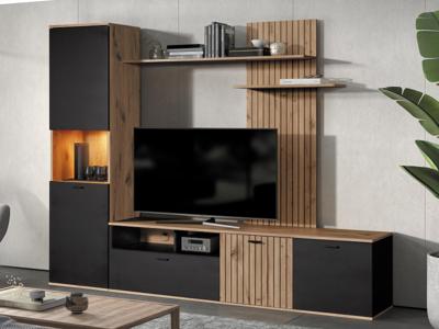 Tv-meubel set SILVAKOV 4 deuren zwart/canyon eik Tv-meubel set SILVAKOV 4 deuren zwart/canyon eik