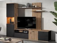 Tv-meubel set SILVAKOV 4 deuren zwart/canyon eik - thumbnail
