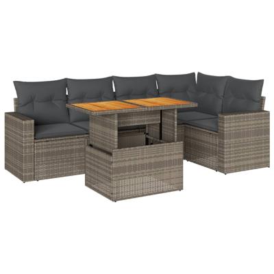 6-delige Loungeset met kussens poly rattan grijs