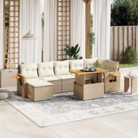 8-delige Loungeset met kussens poly rattan beige - thumbnail