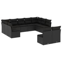 11-delige Loungeset met kussens poly rattan zwart - thumbnail