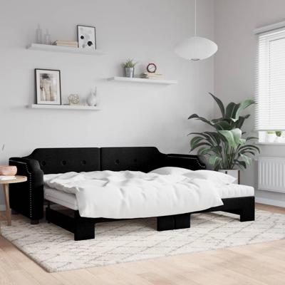 Slaapbank met onderschuifbed en matrassen 80x200 cm stof zwart