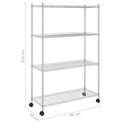 Opbergrek 4-laags met wielen 200 kg 90x35x142 cm chroomkleurig
