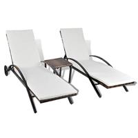 VidaXL Ligbedden met tafel poly rattan bruin - thumbnail