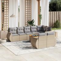 9-delige Loungeset met kussens poly rattan beige - thumbnail